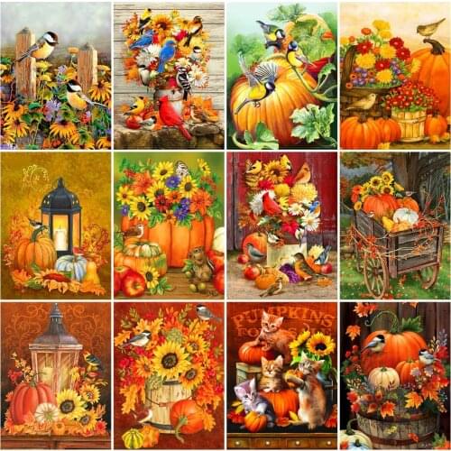 AZQSD Diamond Embroidery Sunflower Pumpkin Cat Mosaic Needlework Diamond Painting Flower Cross Stitch Rhinestone Home Decor Gift