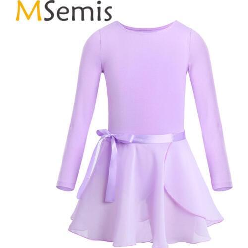 Girls Ballet Dress Gymnastic Swimsuit for Girls Ballerina Dress Kids Cotton Long Sleeves Ballet Gymnastics Leotard with Skirt