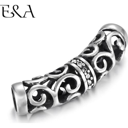 Stainless Steel Tube Beads 6mm Hole Slider Charm Inlaid Stone DIY Women Men Leather Cord Bracelet Making Jewelry Accessories