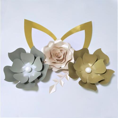 Cardstock Rose DIY Easy Paper Flowers With Ears leaves Set For Baby Nursery Wall Flower Decor Shower Birthday Video Tutorials