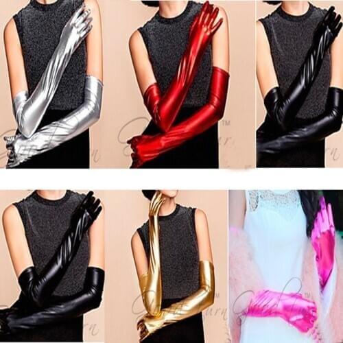 Black/Red/Gold/Silver/Rose Pink Shiny Metallic Long Gloves Sexy Elbow Length Gloves Cosplay Costumes Accessories Party Outfit