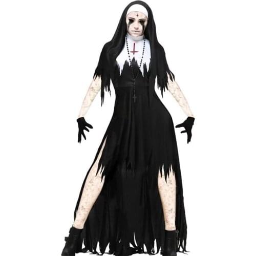 Halloween Horror Bloody Vampire Nun Witch Party Costume Masquerade Catholic Virgin Mary Religious Cosplay Dress