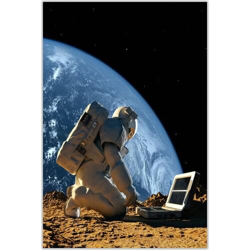 HT110 Spectacular Universe Earth And Moon Space Station Astronaut Silk Fabric Poster Art Decor Indoor Painting Gift