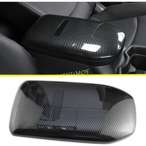 Carbon Fiber Interior Armrest Box Cover Overlay Trims For Toyota RAV4 2019-2021