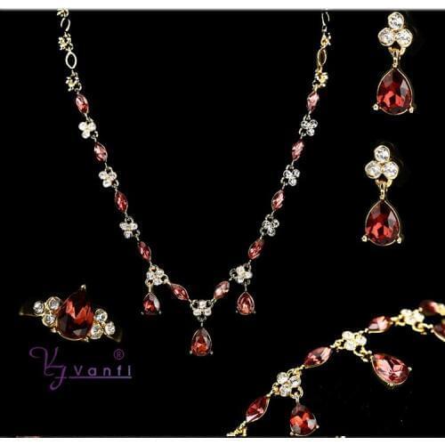 Kfvanfi water drop crystal rhinestones jewelry sets gold silver color fashion accessory for women bridal wedding gift party