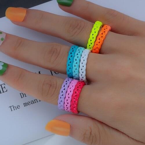 INS Braided Ring Candy Color Copper Drop Oil Texture Rings Retro Irregular Geometric Open Ring for Women Party Accessories