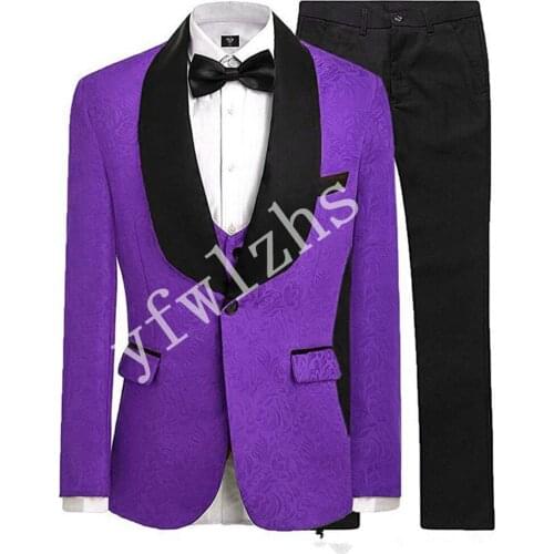 Handsome Embossing Groomsmen Shawl Lapel Groom Tuxedos Wedding Dress Men Suits Blazer Prom Dinner (Jacket+Pants+Tie+Vest) B111