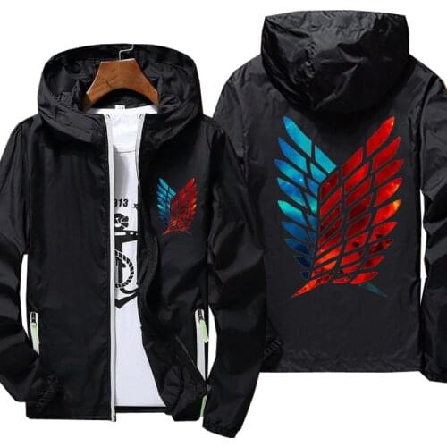 Summer Attack On Titan jacket for men windbreaker hoodie reflective zipper thin jacket unisex casual Sun protection jacket 7XL