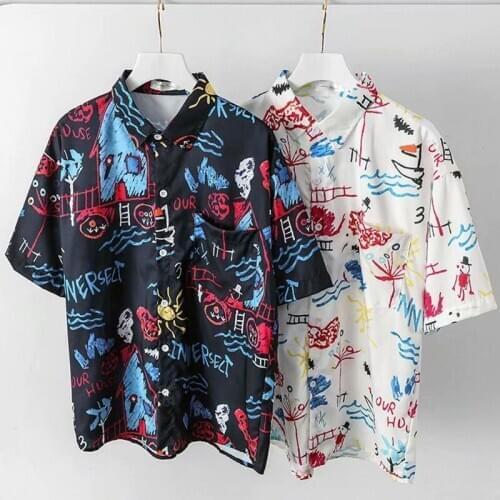High Quality Graffiti Printed Tropical Shirts Men Summer Hawaii Style Mens Shirts Beach Shirts for Mens Shirts Short Sleeve