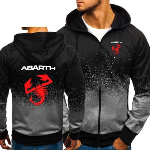 Hoodies Men Abarth Car Logo Print Casual HipHop Harajuku Gradient color Hooded Fleece Sweatshirts zipper Jacket Man Clothing