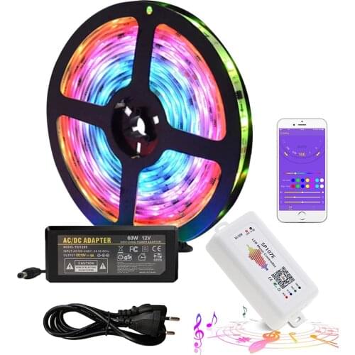 Music LED Strip Light Kit 12V WS2811 Strip Music Sync SP107E Phone App Controller with adapter for Party Living Room Bedroom TV