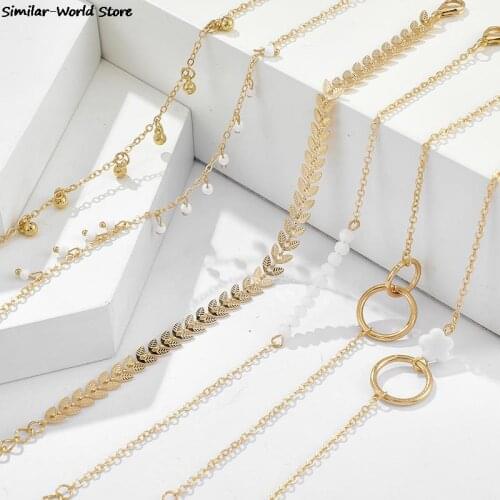 6Pcs Bohemian Bracelets Set For Women Leaf Flower Beads Chains Bangle Boho Jewelry Gift