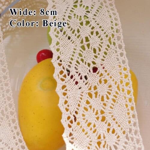 New 1meter Wide 8cm Apparel Sewing Fabric DIY White Beige Trim Cotton Crocheted Lace Fabric Ribbon Handmade Accessories Craft