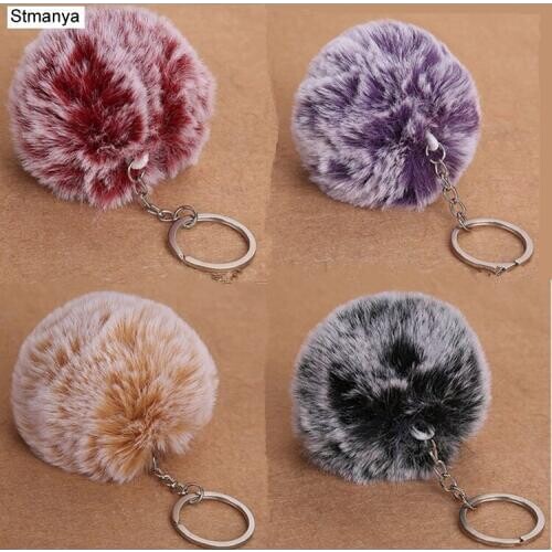 New Men New Gradient Hair Ball Top Quality Car Key Ring Bag Vintage Accessories Hot Women Best gift Jewelry K2063