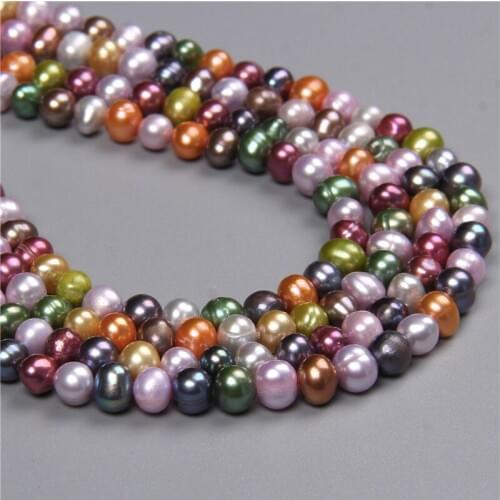 Wholesale Mixed colors Round 6-7mm Real Pearls Beads Natural Freshwater Cultured Pearl Loose Beads 14'' Jewelry Making Bracelets