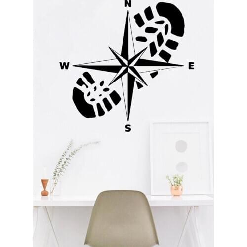 Creative Compass Wall Sticker Living Room Vinyl Decal Bedroom Wall Decor Funny Footprint Art Mural Means Hiking Around C13-20