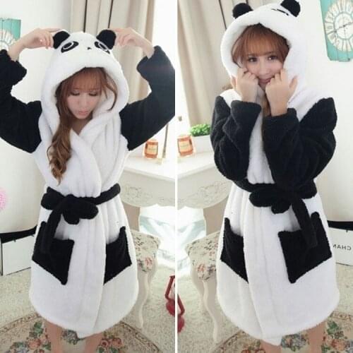 Autumn Winter Unisex Panda Animal Pajamas Bath Robe Womens Coral Velvet Sleepwear Cartoon Homewear Jumpsuit