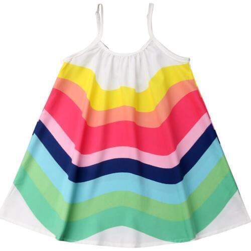 1-6Y Toddler Kids Baby Girl Rainbow Dress Sleeveless Strap A-line Princess Girls Boho Summer Sundress Clothes