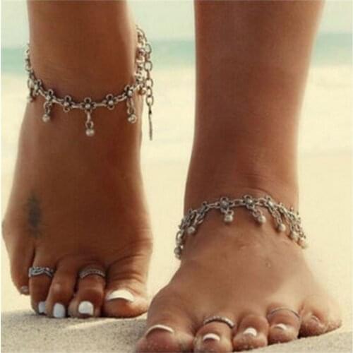Simple metal water drop tassel carved foot chain