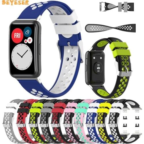 Breathable Silicone Watch Strap For Huawei Watch Fit Smartwatch Wristband 18mm Buckle With Tools Replacement Bracelet Watchband