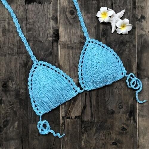 Sexy Crochet Crop Tops Women Knitted Bikini Bras Swimwear Camis Ladies Summer Bandage Cover Ups Sunbath Beach Bathing Suit Tops