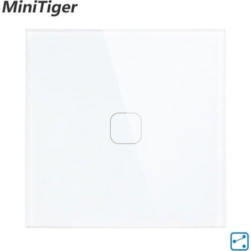 Minitiger EU Standard Wall Ligth Touch Switch 1 Gang 2 Way Control Touch Screen Switch, Crystal Glass Panel, 220-250V