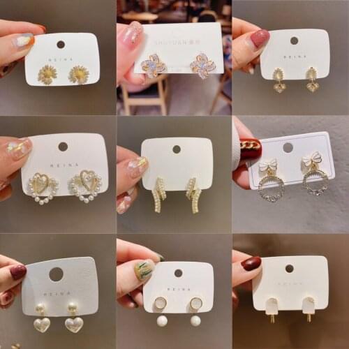 YAOLOGE 2021 Trend New Pearl Tassel Rhinestone Stud Earrings For Women Bowknot Heart Flower Fashion Jewelry Party Gift Birthday