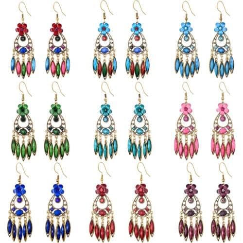 Bohemian Jewelry Earrings for Women Acrylic Flower Tassel Crystal Wedding Earings Ethnic Geometric Earrings pendientes mujer