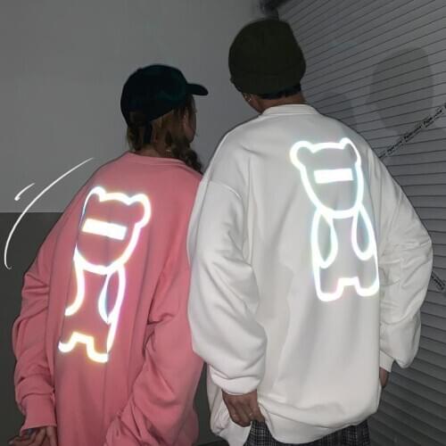 Couple Reflective Hoodie Streetwear Men Hip Hop Couple Sweatshirt Black Loose Tops Casual Spring Autumn Japan Cartoon Hoodies