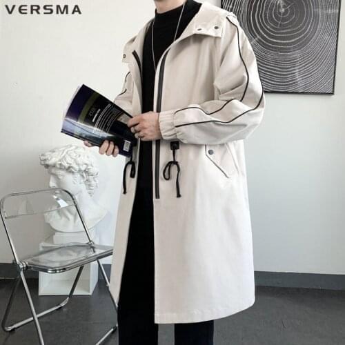 VERSMA Korean Harajuku Kpop Punk Rock Trench Coat Men British Style Hip Hop Classic Oversize Mens Black Trench Coats Windbreaker