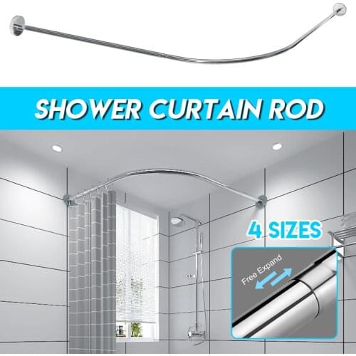 304 Stainless Steel Extendable Corner Shower Curtain Rod Pole L Shape No Punching Rail Rod Bar Bathroom Hardware Heavy Loaded