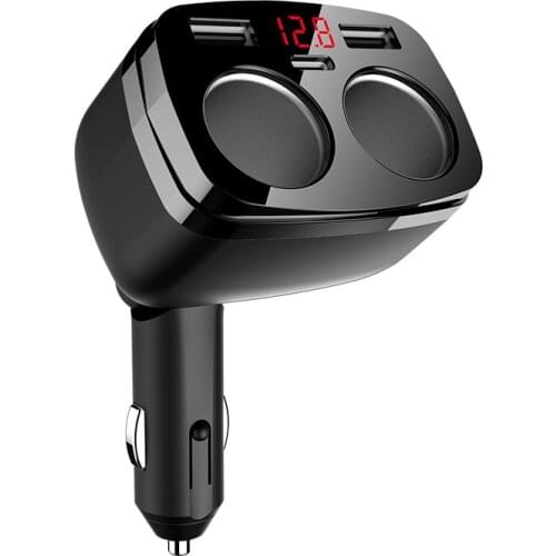 Universal 12V-24V Car Cigarette Lighter Socket Splitter Plug LED USB Charger Adapter Detection with Dual USB+Type C With Switch