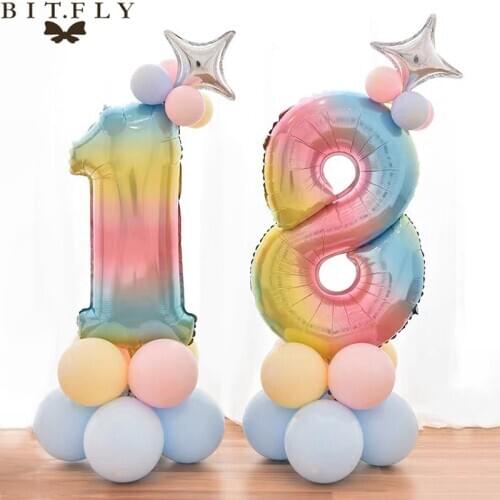 17Pcs/set Birthday Balloons Rainbow Number Foil Balloons Kids 1st Birthday Party Decorations Balloons Happy Birthday Balloon
