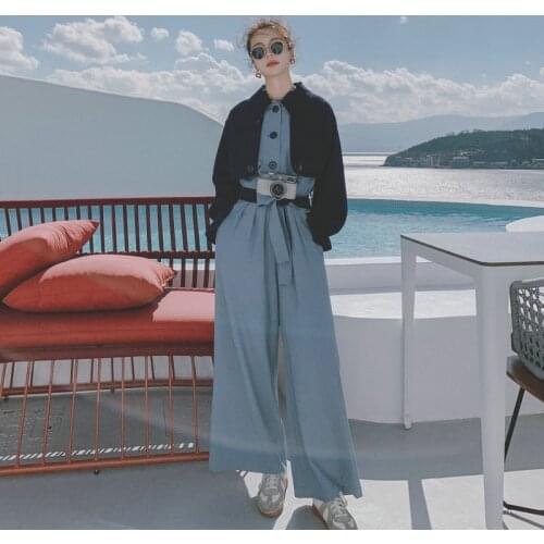 Tooling Jumpsuit womens 2021 spring and autumn new style high waist slim foreign style fashionable drop feeling wide leg pants