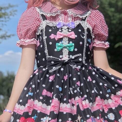 Summer Sleeveless Straps Dress Women Soft Sweet Lolita Jsk Uniform Princess Dress Japanese Girl Kawaii Cute Bow Cosplay Costume