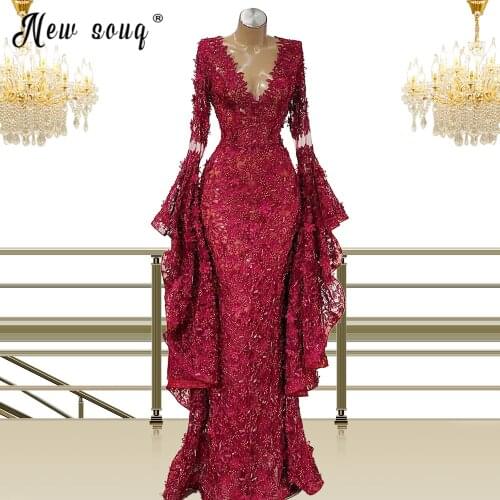 Red Lace Mermaid Celebrity Party Dresses 2021 Real Image Appliques Evening Gowns Long Prom Dress Robe De Soiree