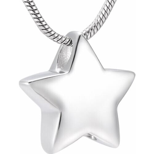 Star Memorial Urn Pendant Mirror Polished Stainless Steel Free Engravable Cremation Keepsake Jewelry for Ashes Holder