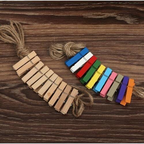10pcs Primary Color/Mix Color Clip DIY 3.5cm Clip + 2m Hemp Rope Decorative Clip Photo Frame Sewing Clip Accessories