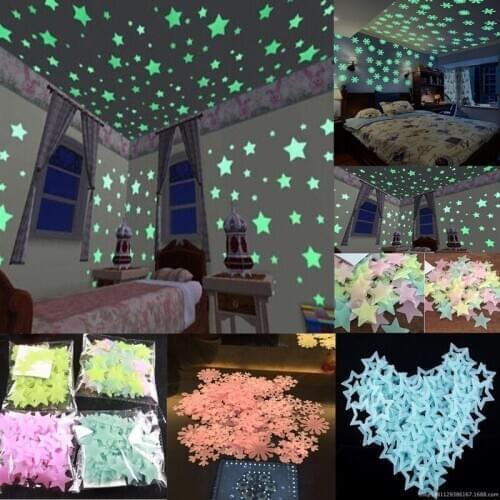 100pcs Fluorescent Wall Stickers Decal Glow Luminous Stars Baby Kids Bedroom