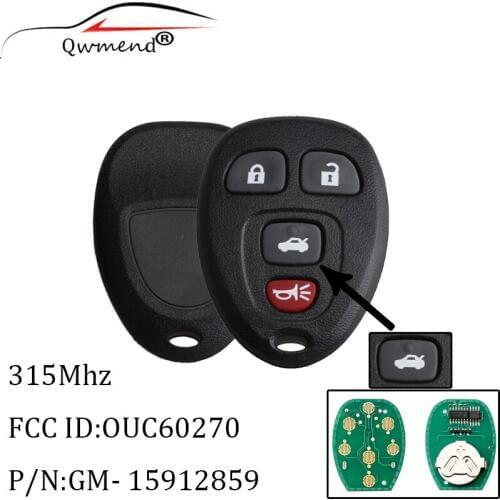 2pcs*4 Buttons Remote Car Key for Chevrolet Impala 2006-2013 for Chevrolet Monte Carlo 2006 2007 Car Keys 315Mhz OUC 15912859