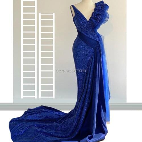 2020 Royal Blue Elegant Evening Dress Sheath Floor-Length Sequins Robe De Soiree Aibye Prom Dress Middle East Dubai Saudi Arabia