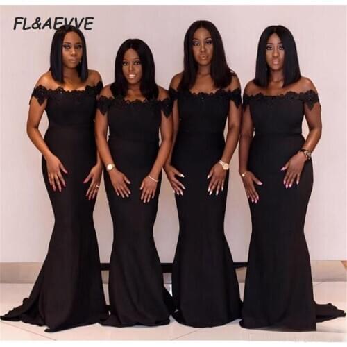 2021 Black Girls Bridesmaid Dresses Mermaid Off-the-Shoulder Elastic Satin Wedding Party Dress African Bridesmaid dress