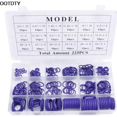 225Pcs Rubber O-Ring R22 R134a Car Air Conditioning Washer Seals Assortment Purple/green/black M216 HOT SALE M126 hot sale