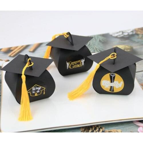 24pcs Creative Bachelor Hat Cap Shape Bag Candy Box Graduation Celebration Party Candy Favor Boxes Gift Paper Packing Box