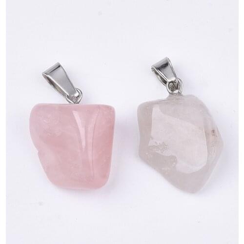 24PCS/Lot Pink Quartz Crystal Pendant Charm,Faceted Rose powder Crystal Pendant with stainless steel Plated Cap
