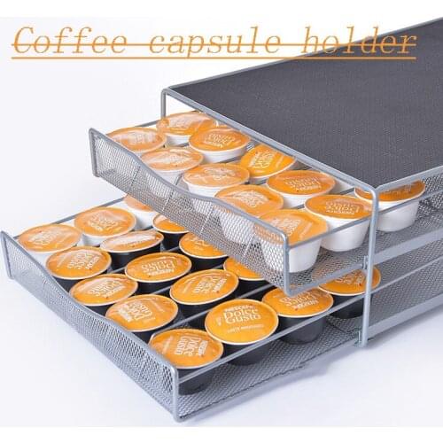 72 Capsules Coffee Capsule Storage Rack Double Drawer Iron Frame Metal Net Storage Coffee Utensils For Home Office Kitchen