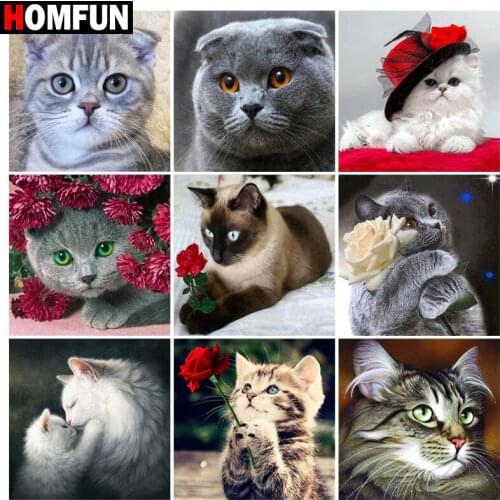 HOMFUN Diamond Embroidery DIY Diamond Painting Cross Stitch Kit "Animal cat flower" 5D Needlework Diamond Home Decoration