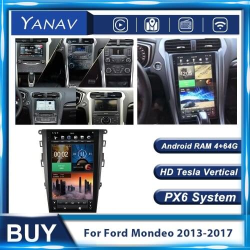 Car Radio 13.6 Inch PX6 Android Stereo Tesla Vertical For Ford Mondeo 2013-2017 Multimedia MP3 Player Car GPS Navigation Video