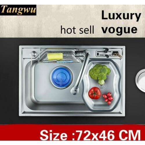 Free shipping Apartment luxury kitchen single trough sink multifunction do the dishes 304 stainless steel hot sell 72x46 CM