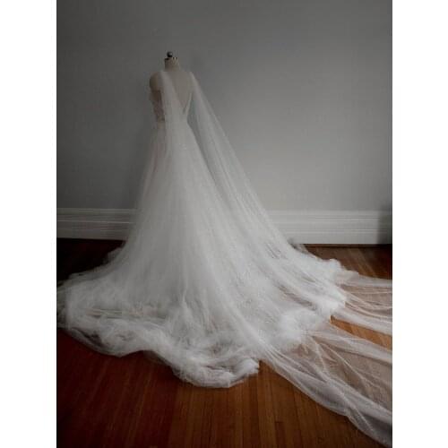 TOPQUEEN G52 Sparking Bridal Capes Veil Wings Veil Champagne Veil 2PC Bolero for Wedding Wedding Cape with Sequins Glitter Veil